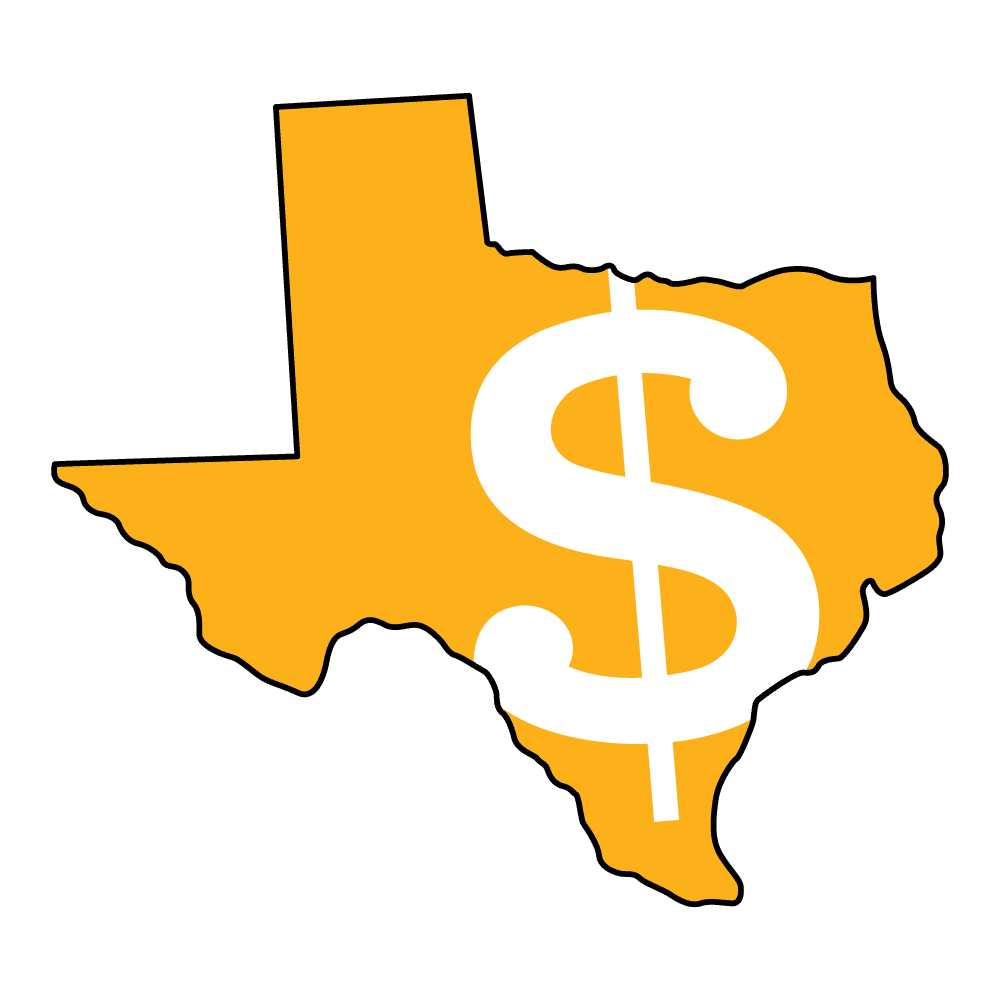 Texas outline with dollar symbol