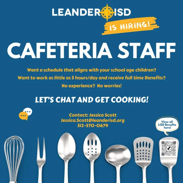 New year, new staff!  Come make a difference at one of our 46 sites serving delicious meals to our Leander ISD students. Click here... https://bit.ly/46GURps for all Child Nutrition vacancies!