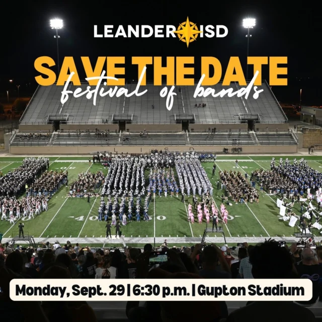✨ 🎺 🥁 A highlight of #1LISD!

Join all six award winning Leander ISD high school bands for an exciting night of entertainment at this year’s Festival of Bands! 

Bands will perform their shows and will be joined by all LISD middle school bands for a grand finale you won't want to miss. 

Tickets: https://bit.ly/3V2L8Tu