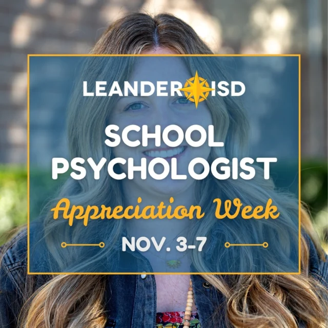🎉 This week, #1LISD proudly celebrates School Psychologist Appreciation Week alongside districts nationwide! Our school psychologists are essential to the success of our district as they empower students, families, and staff to thrive. Their expert consultation, collaboration, and evidence-based practices drive real progress and achievement for every student.

We are honored to have an incredible team of 41 school psychologists supporting over 7,000 students in special education services across Leander ISD. Their impact is profound, enriching every student’s educational journey every step along the way.
We deeply appreciate each one of them and all that they accomplish. 

👉 Swipe to meet some of our remarkable Leander ISD school psychologists! 💙 💛