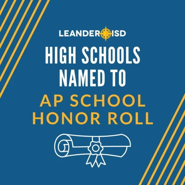🎉 At Leander ISD, we keep broadening participation in Advanced Placement Programs, earning us a spot on the College Board's AP School Honor Roll! We're excited to share that all six of our comprehensive high schools have earned this recognition: 

🥇 Vandegrift High School - Gold 
🥇 Vista Ridge High School - Gold 
🥈 Cedar Park High School - Silver 
🥈 Leander High School - Silver 
🥈 Rouse High School - Silver 
🥉 Glenn High School - Bronze 

Shoutout to each campus for reflecting a commitment to increases college-going culture, providing students the opportunity to earn college credit and maximizing college readiness. 💪 

#1LISD