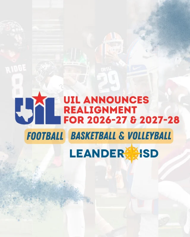 🏈 🏀 🏐 The UIL has released the 2026-27 and 2027-28 district realignments for football, basketball and volleyball. 

Cedar Park, Leander and Rouse high schools are now in Class 6A along with Vandegrift and Vista Ridge high schools. Glenn High School remains in Class 5A. 

👉 Swipe to see the realignments. UIL will release the remaining athletic and academic district alignments at a later date.

#1LISD