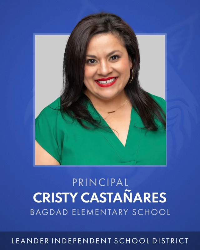 Leander ISD is proud to announce Cristy Castañares as the next principal of @bagdad_elementary.

“Cristy Castañares brings a strong combination of student-centered leadership, systems thinking, and a deep belief in the potential of every student and educator,” said Leander ISD Superintendent Chris Clark, Ed.D. “Her commitment to developing teachers, building strong relationships, and using student data to support learning will be tremendous assets to Bagdad. She is excited to build on the strengths of the school community and partner with staff and families to help every student thrive.”

🔗 Read more at the News link in bio.